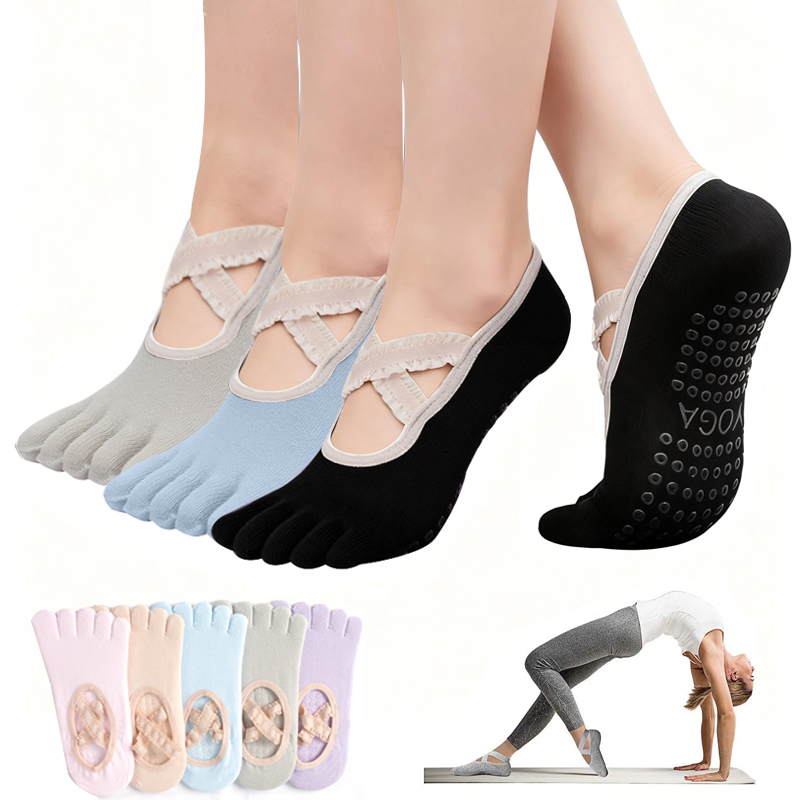 Pilates Yoga Grip Socks - レディースノンスリップピラティスソックス女性レース包帯ヨガソックススポーツフィットネス通気性バレエダンスソックスピラティススタジオ用