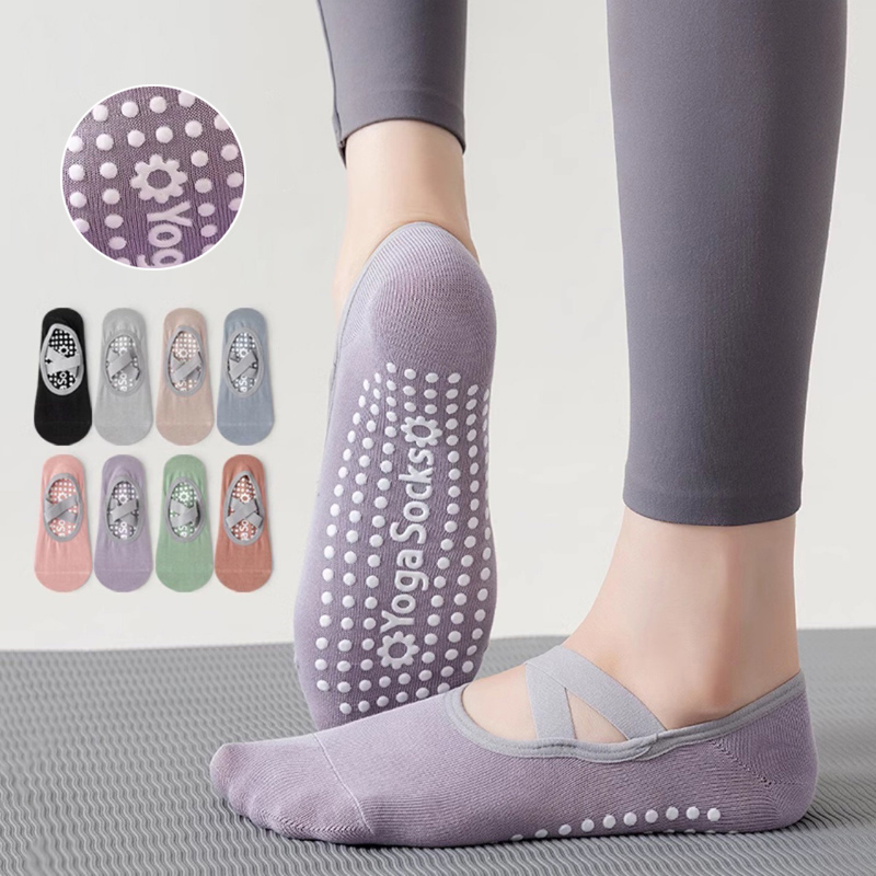 Pilates Yoga Grip Socks - 通気性タオル底ヨガソックス女性シリコーンノンスリップ包帯ピラティス靴下レディースバレエダンスフィットネスワークアウト綿の靴下
