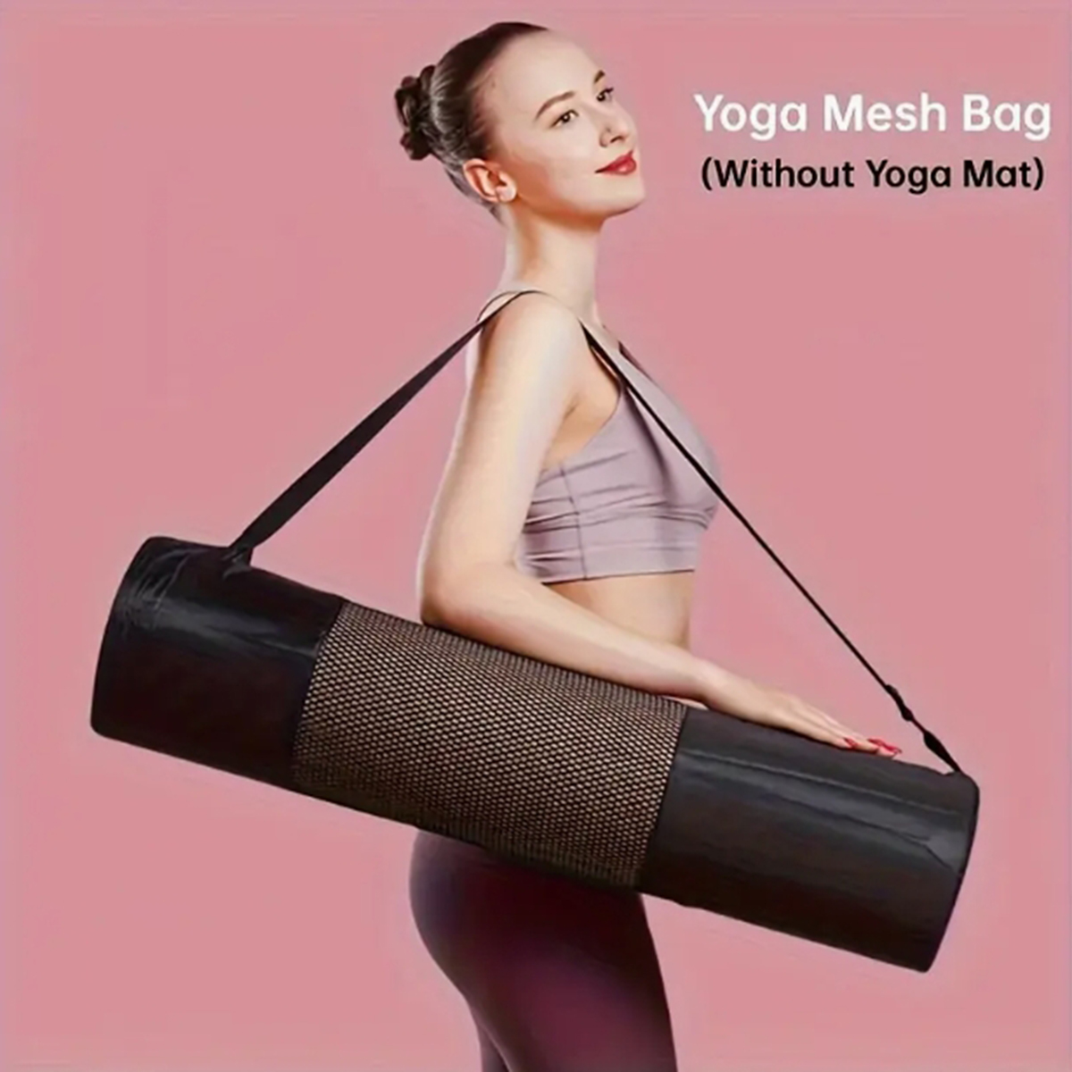Pilates Yoga Gear - 通気性のあるヨガマット収納メッシュバッグ - 耐久性のあるオックスフォード生地、黒色、ショルダーストラップ付き、日常使用やフィットネスに最適