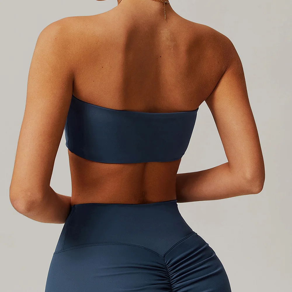 Pilates Yoga Wrap Top - 女性用シームレスワンピースヨガチューブトップジムストラップレススポーツ下着パッド入りプッシュアップランニングフィットネスブララップチェストスポーツブラ