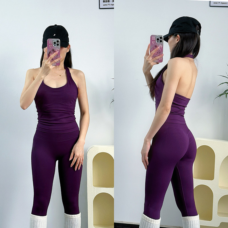 Pilates In Yoga Pants - プロ仕様のネックストラップ付きヨガフィットネスエクササイズセット、ピーチヒップリフティングパンツ付きピラティストレーニングスポーツウェア