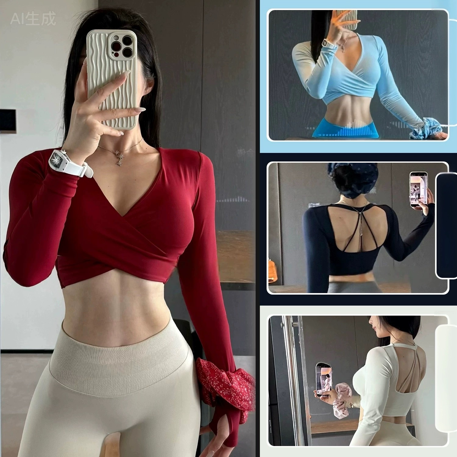 Pilates Yoga Wrap Top - 長袖ヨガスポーツフィットネススリムフィットショート長袖ピラティストレーニングウェア胸パッド付きヨガウェアトップシャツ