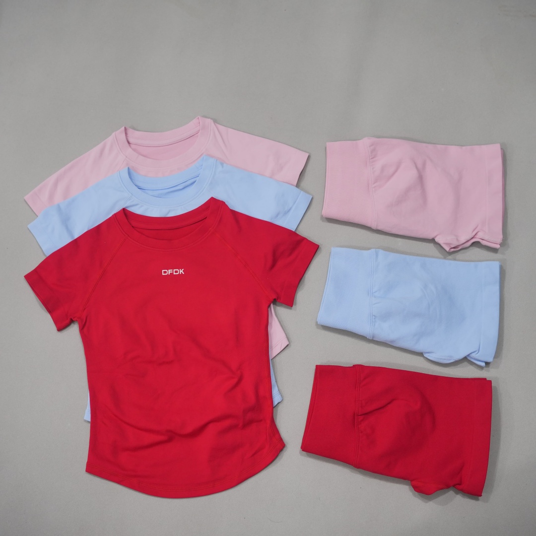 Pilates Yoga Gear - DF レディース 2ピース シームレス ヨガセット 半袖トップ