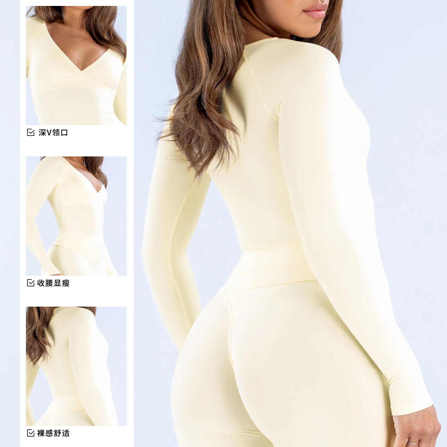 新しいヌードカラーで肌に優しいVネックの女性用スポーツ長袖ト - Pilates Yoga Wrap Top のレビューと価格