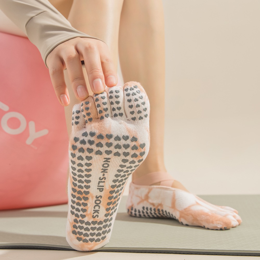 タイダイ柄の女性用5本指グリップソックス、ヨガ、ピラティス、 - Pilates Yoga Grip Socks のレビューと価格
