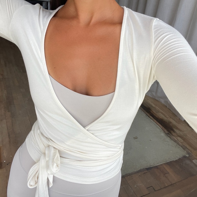 Y2k バレエ ピラティス ラップ トップ 女性用 ワークア - Pilates Yoga Wrap Top のレビューと価格