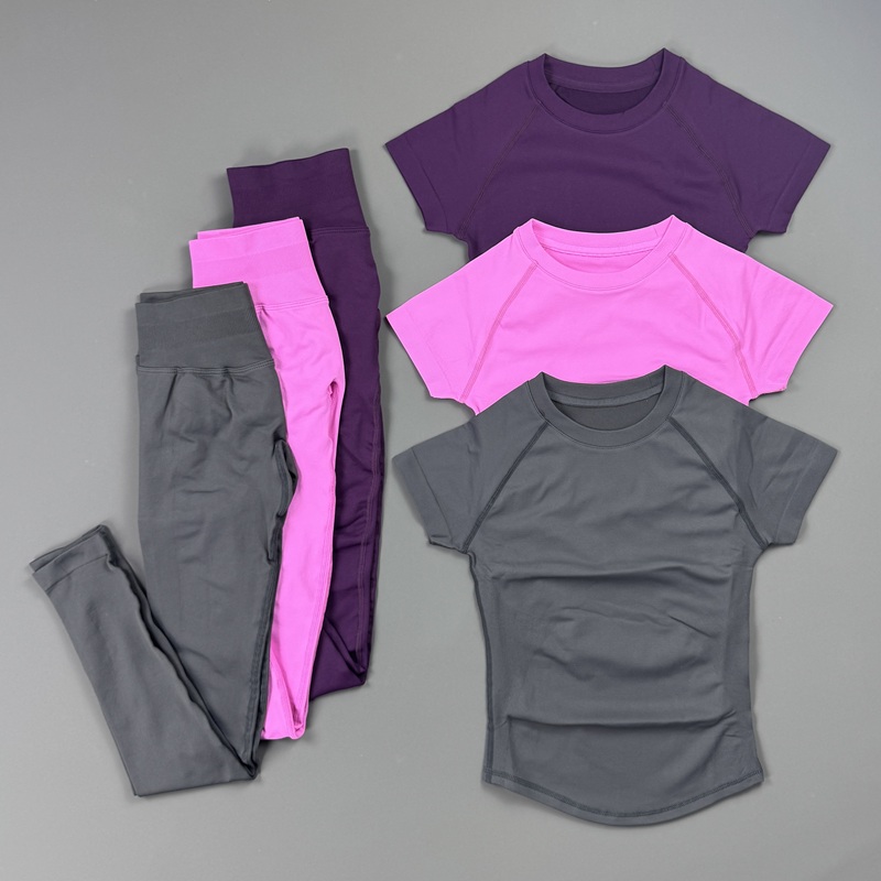 2 ピースジムセット女性ラグラン半袖スポーツトップハイウエス - Pilates In Yoga Pants のレビューと価格