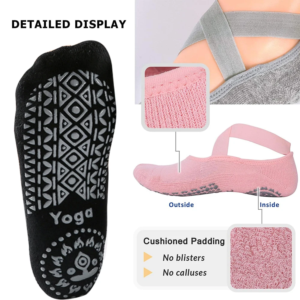 女性用ヨガソックス1組、滑り止めグリップとストラップ付き、ピ - Pilates Yoga Grip Socks のレビューと価格