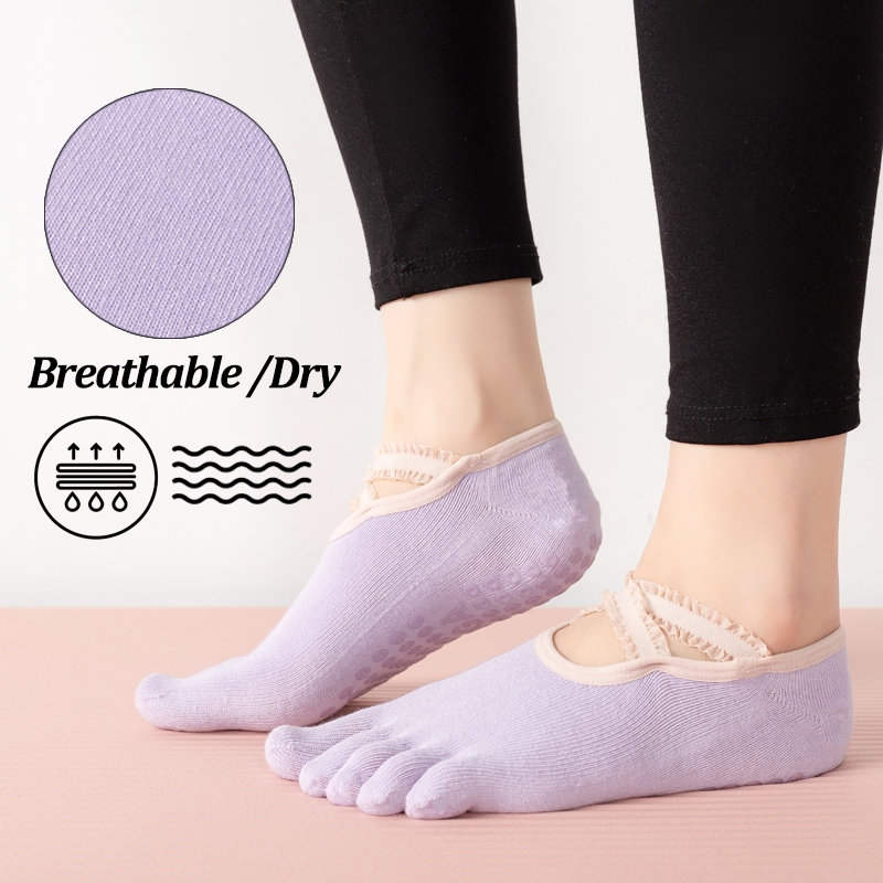 レディースノンスリップピラティスソックス女性レース包帯ヨガソ - Pilates Yoga Grip Socks のレビューと価格