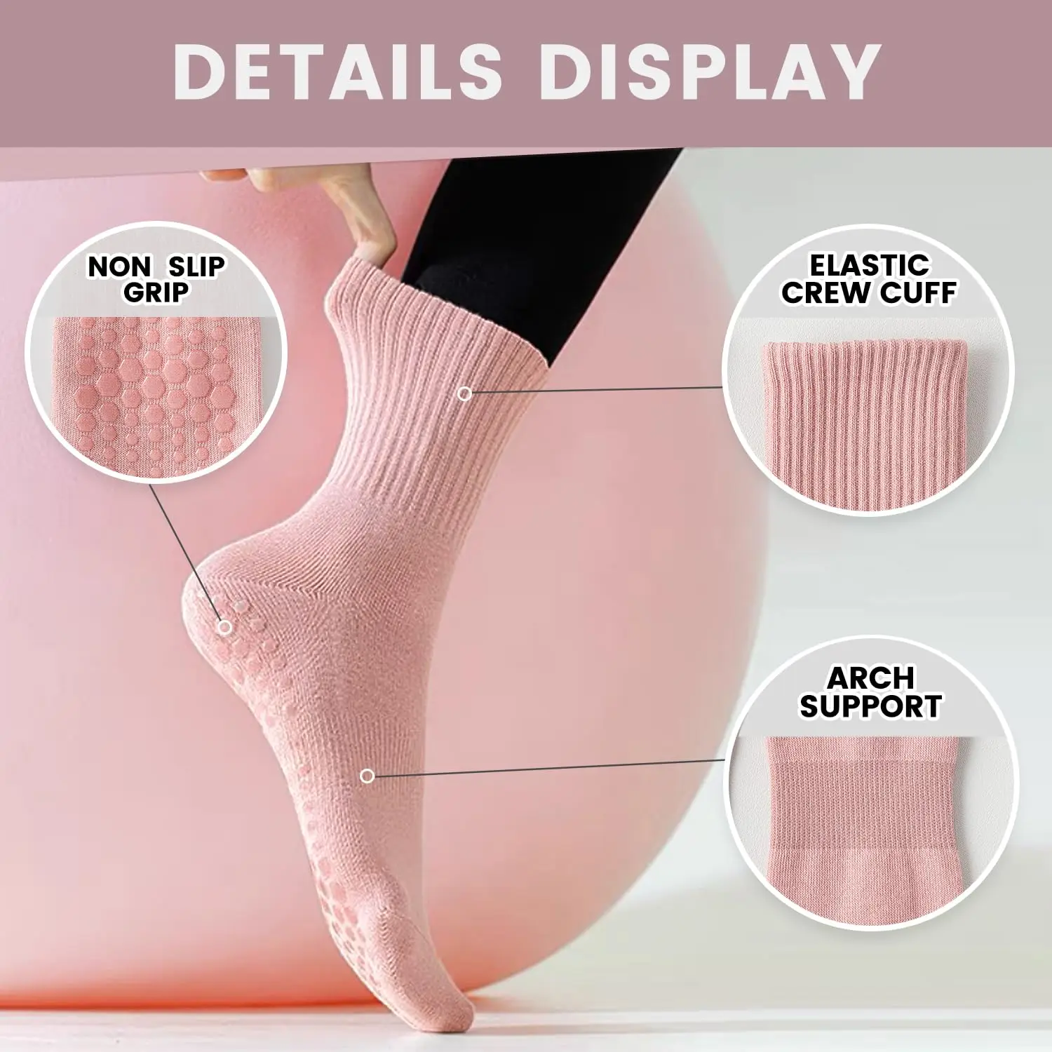 女性用ヨガソックス4足、ソリッドカラーのミッドソール滑り止め - Pilates Yoga Grip Socks のレビューと価格