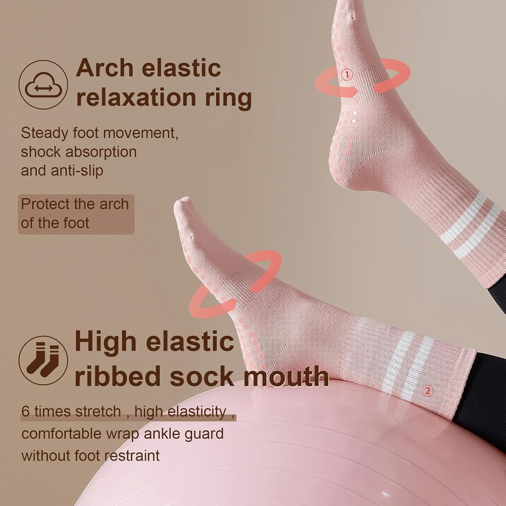 女性用グリップ付きヨガピラティスソックス、滑り止めグリップコ - Pilates Yoga Grip Socks のレビューと価格