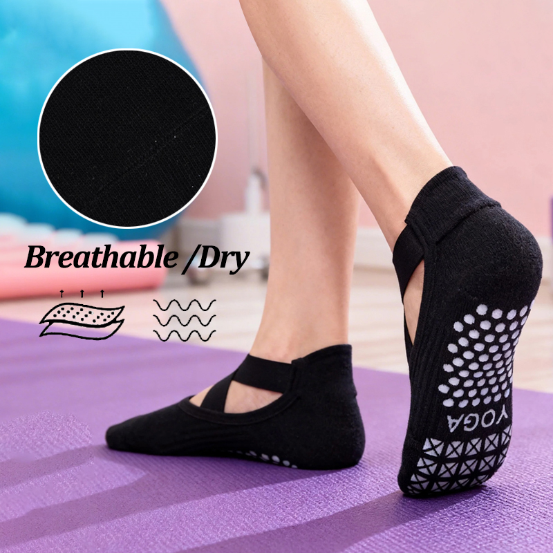 女性ノンスリップヨガソックスシリコーン屋内綿包帯バックレスピ - Pilates Yoga Grip Socks のレビューと価格