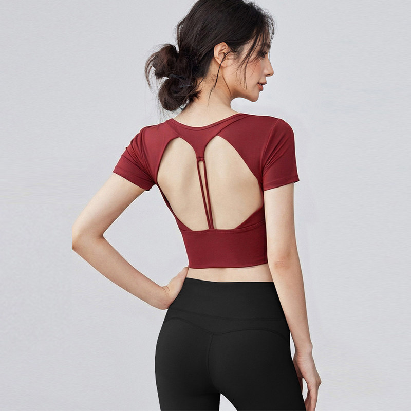 女性用ピラティストレーニングフィットネスチェストクッションヨ - Pilates Yoga Wrap Top のレビューと価格
