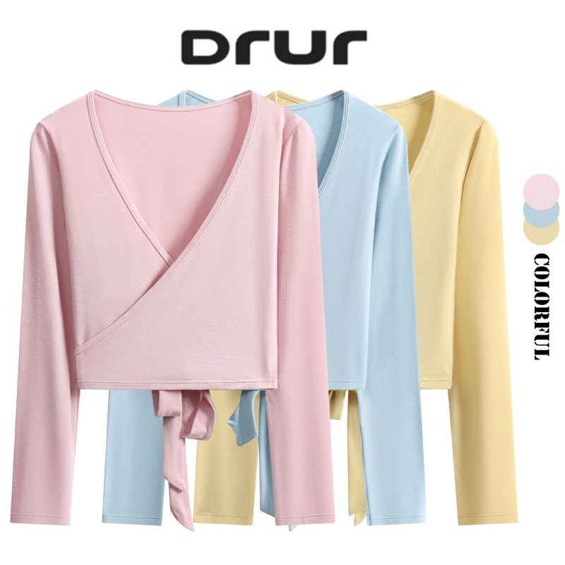 DRUR 長袖ラップヨガトップ バックタイ付き スリムフィッ - Pilates Yoga Wrap Top のレビューと価格