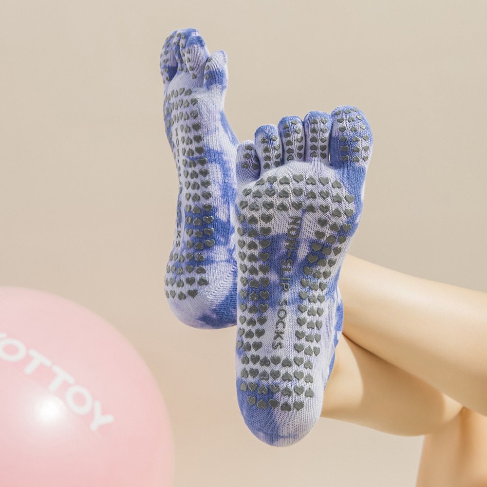 女性用タイダイ柄5本指グリップヨガソックス、ストラップ付きス - Pilates Yoga Grip Socks のレビューと価格