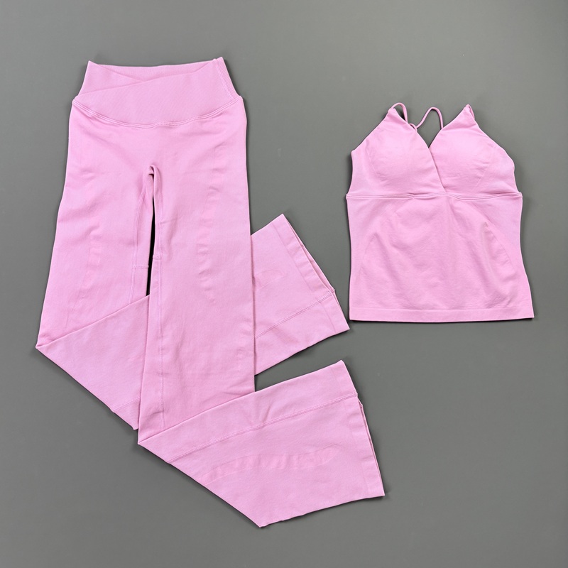 2ピース レディース シームレス ヨガ ワークアウトセット  - Pilates Yoga Wrap Top のレビューと価格