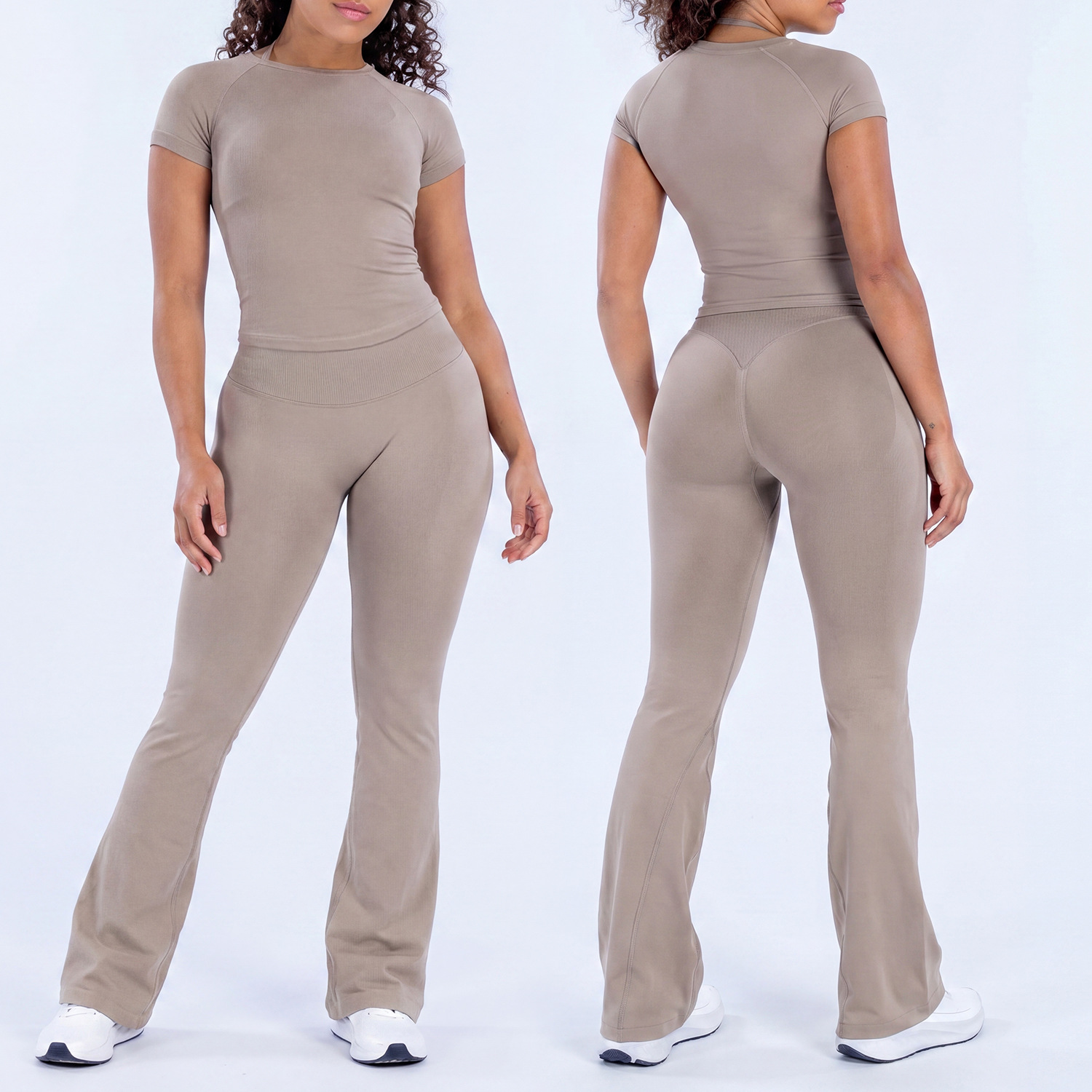 2ピースインパクトヨガピラティススーツ、フレアパンツとバック - Pilates In Yoga Pants のレビューと価格